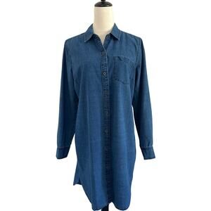 Abercrombie & Fitch Shirt Dress Women Lg Cotton Blue Chambray Lightweight Casual